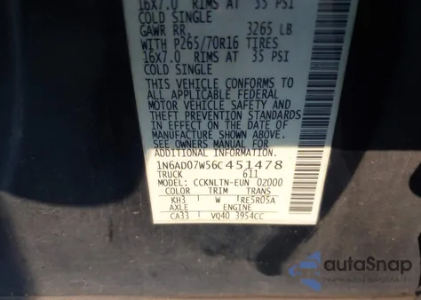 2006 Nissan Frontier Se from USA, damaged, VIN 1N6AD07W56C451478
